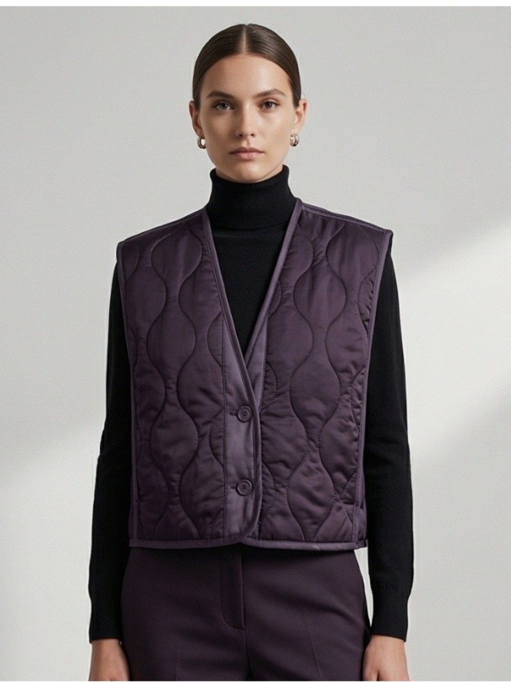 19 Cooper Quilted V-Neck Cropped Vest and Pants set in Black and Gray